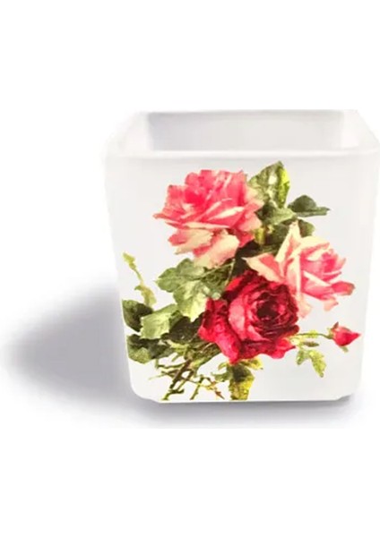 Dekoratif Buzlu Cam Mumluk Vintage Güllü Desen 8x8 cm (4 Adet)