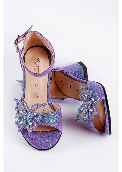 Kız Çocuk Kelebekli Simli Abiye Ayakkabı, Kız Çocuk Topuklu Ayakkabı fırsatları