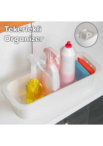 Org-27 Çok Amaçlı Tekerlekli Organizer Banyo Mutfak Kiler Foksiyonel Düzenleyici Beyaz