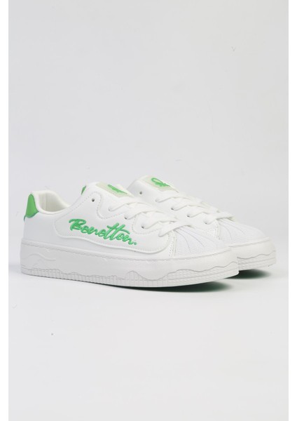 Benetton® | Bnı-10102 4211 Beyaz Yesil-Ithal Platform Topuk Kadın Sneaker