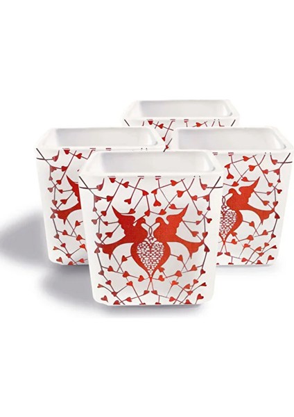 Dekoratif Buzlu Cam Mumluk Karen Kuşlar Desen 8x8 cm (4 Adet)