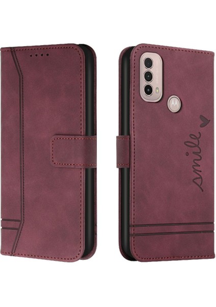 Motorola Moto E40 Kart Yuvaları Için El Kayışı Flip Folio Pu Telefon Kılıfı (Yurt Dışından)