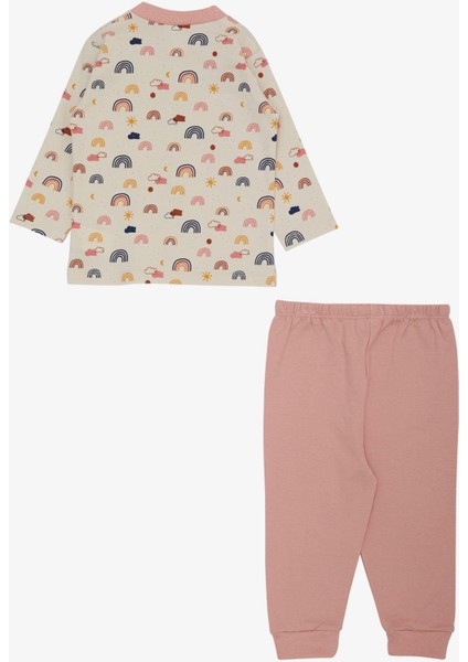 Kız Bebek Pijama Takımı Renkli Gökkuşağı Desenli Bej 4 Ay-1 Yaş, Bej