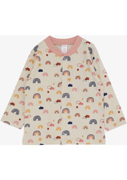 Kız Bebek Pijama Takımı Renkli Gökkuşağı Desenli Bej 4 Ay-1 Yaş, Bej