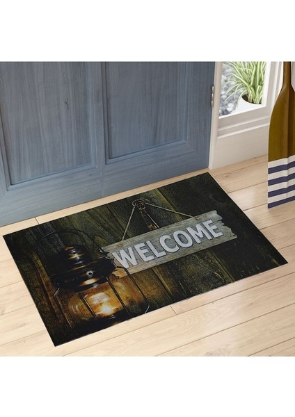 Welcome Gaz Lambası Desenli Kauçuk Kapı Önü Paspası