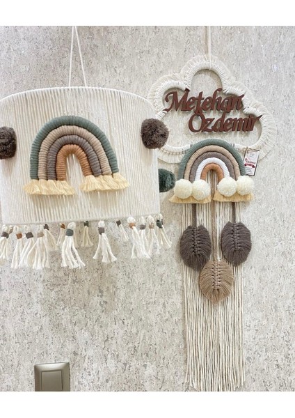 Bebek/çocuk Odası Özel Tasarım Makrome Avize - Isimli Kapı Süsü 2li Set