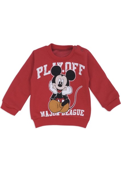 Erkek Bebek Mickey Mouse Baskılı Yazı 2'li Alt Üst Eşofman Takım