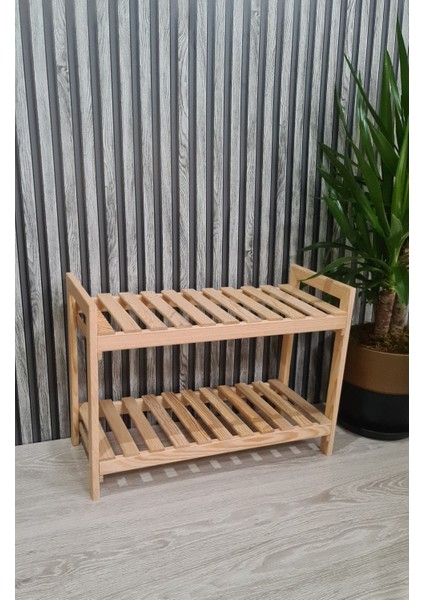2'li Ahşap Ayakkabılık,banyo Düzenleyici Raf, Çiçeklik 60*25*40