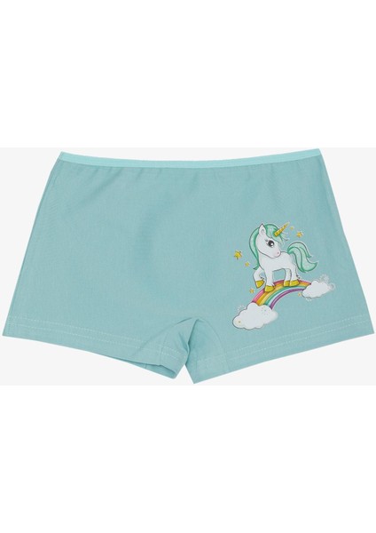 Kız Çocuk Boxer Sevimli Unicorn & Gökkuşağı Baskılı 5-11 Yaş, Su Yeşili