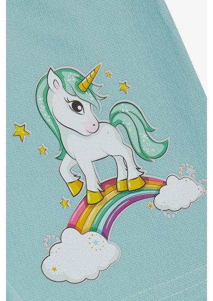 Kız Çocuk Boxer Sevimli Unicorn & Gökkuşağı Baskılı 5-11 Yaş, Su Yeşili modelleri