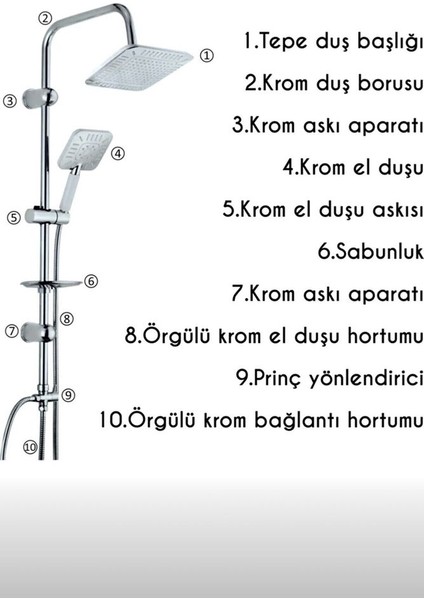 Krom Tepe Robot Duş Seti Yağmurlama Duş Başlığı
