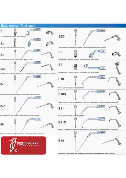 E1-1pc Tarzı Ağaçkakan Dental Ultrasoaler Kanal Uçları Endodonti Ucu E1 E2 E3 E3D E4 E4D E5 E5D E8 E9 E10 E10D E11D E14 Uds Ems (Yurt Dışından)