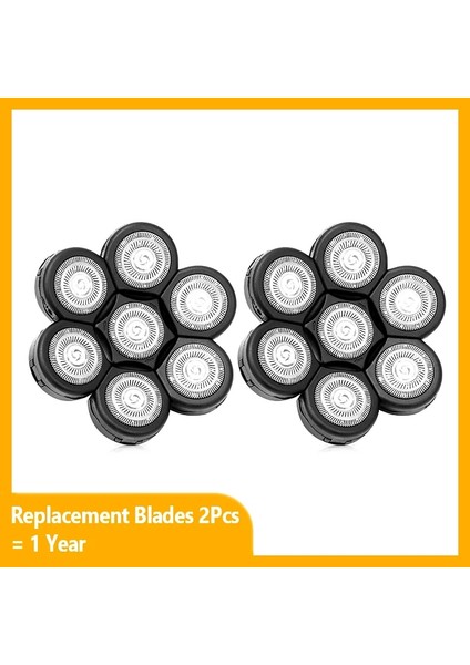 Siyah-2 Adet Tarzı Yedek Elektrikli Tıraş Makinesi Başlığı Elektrikli Tıraş Makinesi 7d Bağımsız Olarak 7 Kesici Yüzer Başlık Su Geçirmez Paslanmaz Çelik Tıraş Bıçağı (Yurt Dışından)