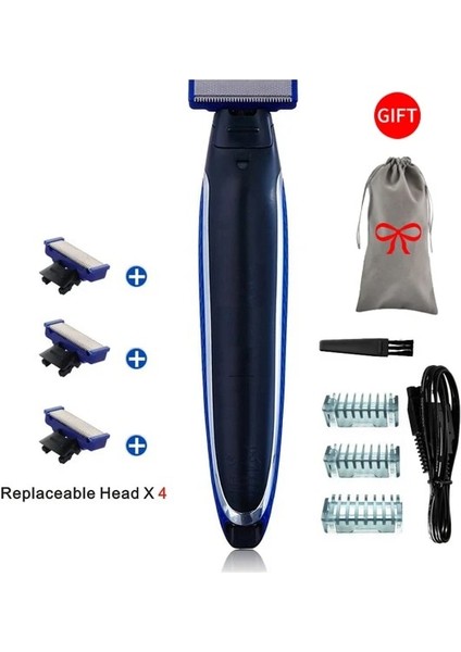 Tıraş Başlığı x 3 Stili USB Şarj Edilebilir Erkekler Tıraş Makinesi Kenarlı Jilet Burun Saç Düzeltici Çok Işlevli Düzeltir Tam Kit Tıraş Makinesi (Yurt Dışından)