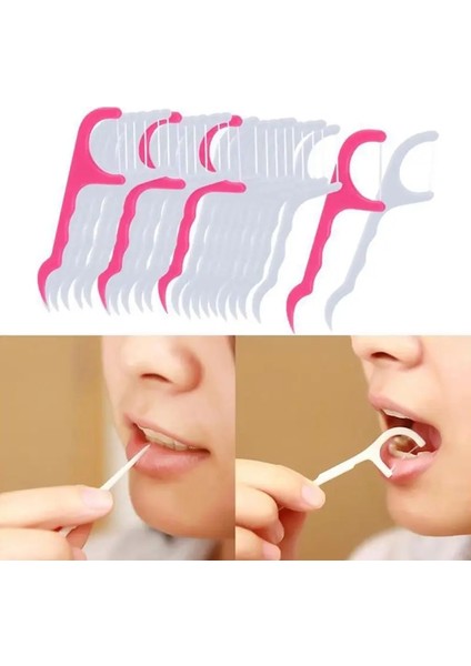 Ack Tek Kullanımlık Dental Floks Çubuklar Arası Diş Fırçası 2'si 1 Arada Plastik Kürdan Temizleme Ağız Ağız Bakımı Hijyen Temizliği (Yurt Dışından)