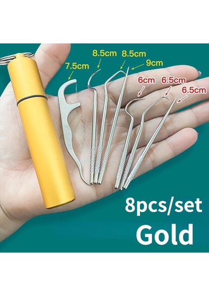 Çoklu Stil Dönebilen Kürdan Seti Paslanmaz Çelik Kürdan Metal Diş Ipi Kullanımlık Kürdan Saklama Çantası ile Diş Temizleme Araçları (Yurt Dışından)