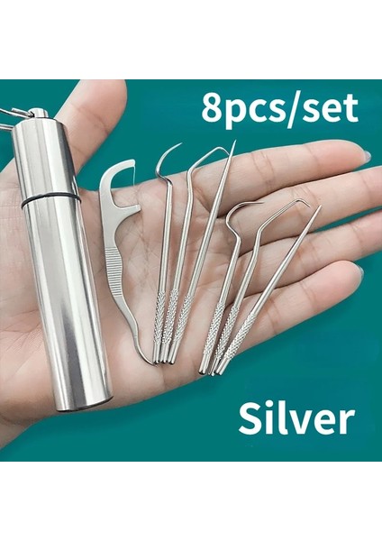 Fildişi Tarzı Dönebilen Kürdan Seti Paslanmaz Çelik Kürdan Metal Diş Ipi Kullanımlık Kürdan Saklama Çantası ile Diş Temizleme Araçları (Yurt Dışından)