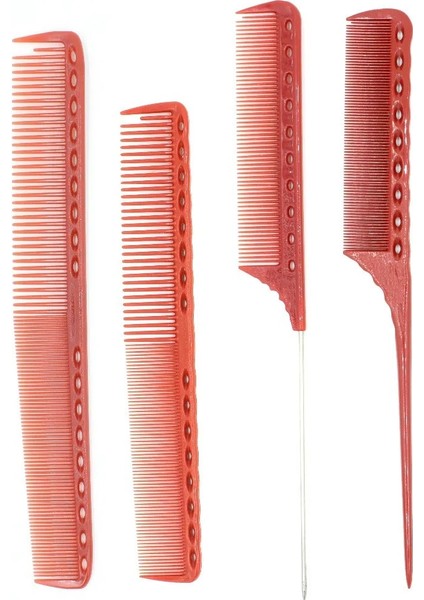Kırmızı 4 Adet Tarzı Japonya Profesyonel Kırılmaz Kuaför Tarak Seti 3 Renk Berber Saç Kesimi Tarak Reçine Malzeme Antistatik Kuaför Tarak Seti (Yurt Dışından)