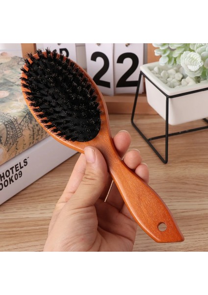 No.6 Tarzı Profesyonel Domuz Kılı Saç Fırçası Masaj Tarak Anti-Statik Saç Kürek Fırçası Kayın Ahşap Saplı Saç Fırçası Şekillendirici Aracı (Yurt Dışından)