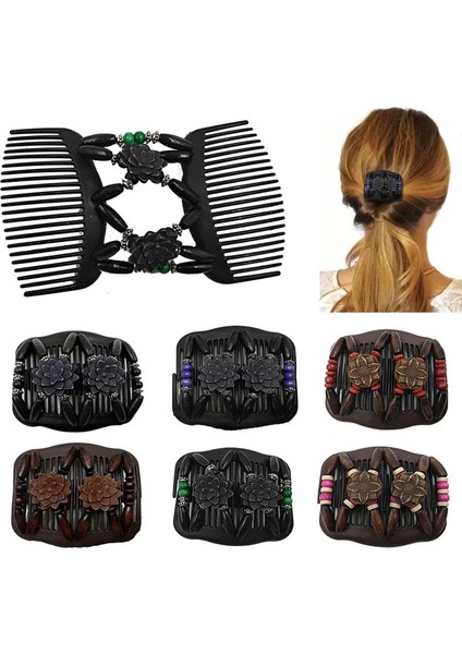 No.4 Tarzı Moda Profesyonel Ahşap Haircomb Bayanlar Sihirli Boncuk Esneklik Çift Klip Boncuk Dize Kelepçe Sıkı Saç Tarakları Aksesuarları (Yurt Dışından)