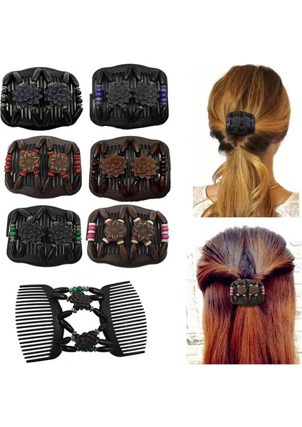 No.4 Tarzı Moda Profesyonel Ahşap Haircomb Bayanlar Sihirli Boncuk Esneklik Çift Klip Boncuk Dize Kelepçe Sıkı Saç Tarakları Aksesuarları (Yurt Dışından)