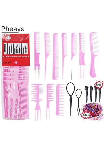 Pembe Set Stili Stilist Kuaförlük Tarak Seti Taşınabilir Anti-Statik Dolaşık Açıcı Tarak Berber Şekillendirici Aracı Saç Fırçası Kadın Erkek Set Taraklar (Yurt Dışından)