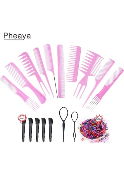 Pembe Set Stili Stilist Kuaförlük Tarak Seti Taşınabilir Anti-Statik Dolaşık Açıcı Tarak Berber Şekillendirici Aracı Saç Fırçası Kadın Erkek Set Taraklar (Yurt Dışından)