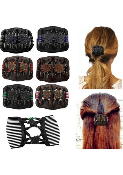 No.2 Tarzı Moda Profesyonel Ahşap Haircomb Bayanlar Sihirli Boncuk Esneklik Çift Klip Boncuk Dize Kelepçe Sıkı Saç Tarakları Aksesuarları (Yurt Dışından) modelleri