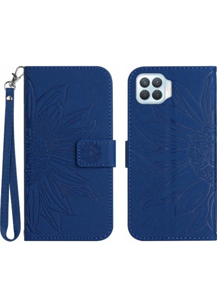 Oppo A93 4g Için Kılıf Kısa Kayış Lüks Pu Deri Kabartmalı Ayçiçeği Flip (Yurt Dışından)