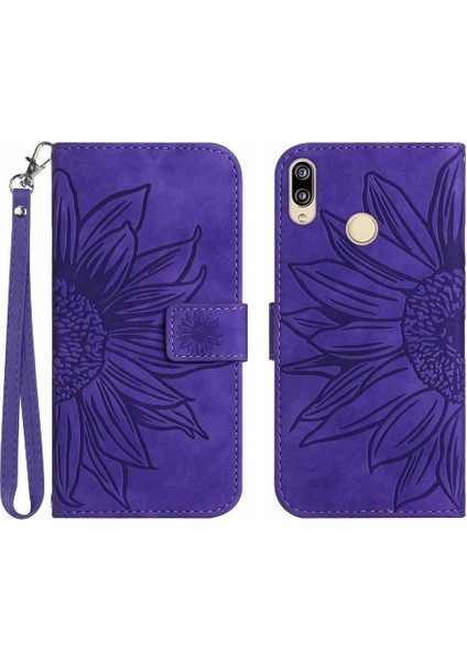 Kart Yuvaları Tutucu Flip Pu ile Huawei P20 Lite Kabartmalı Ayçiçeği Için Kılıf (Yurt Dışından)