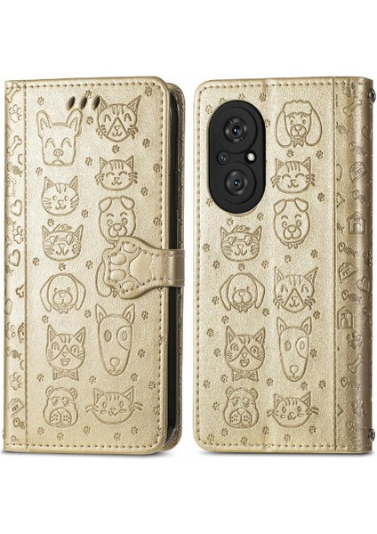 Huawei Honor 50SE Karikatür Hayvanlar Için Kılıf Kapak Çevirin Darbeye Deri (Yurt Dışından)