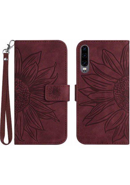 Kart Pu ile Huawei P30 Kabartmalı Ayçiçeği Flip Cüzdan Telefon Kılıfı Için Kılıf (Yurt Dışından)