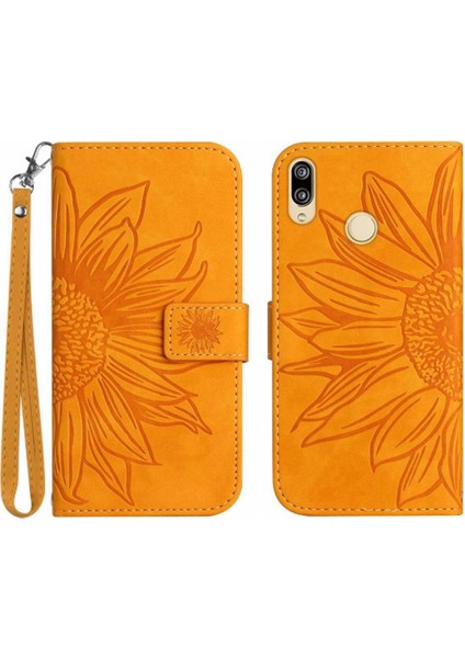 Kart Yuvaları Tutucu Flip Pu ile Huawei P20 Lite Kabartmalı Ayçiçeği Için Kılıf (Yurt Dışından)