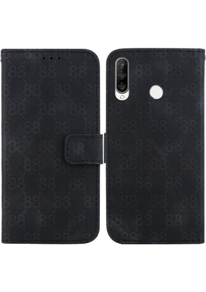 Huawei P30 Lite Için Telefon Kılıfı Pu Deri Cüzdan Kapak Çift 8 Kabartmalı (Yurt Dışından)