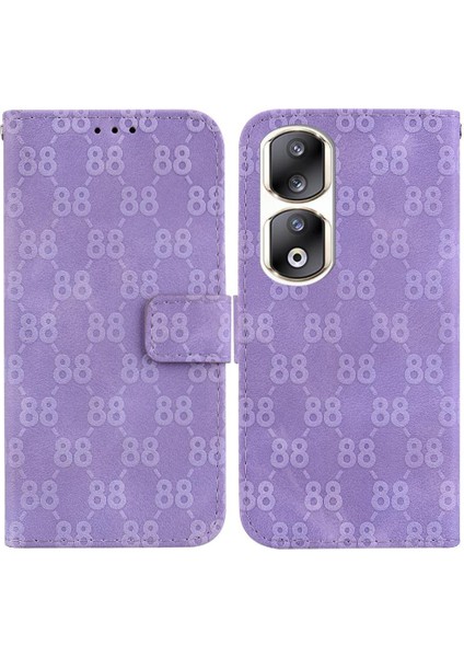 Honor 90 Pro Için Telefon Kılıfı Pu Deri Cüzdan Kapak Çift 8 Kabartmalı Kart (Yurt Dışından)