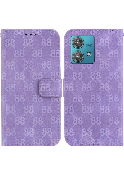 Motorola Kenar 40 Neo Pu Deri Kickstand Çift 8 Kabartmalı Telefon Kılıfı (Yurt Dışından)