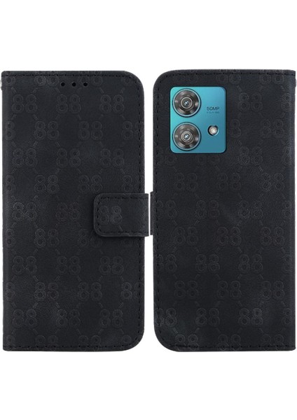 Motorola Kenar 40 Neo Pu Deri Kickstand Çift 8 Kabartmalı Telefon Kılıfı (Yurt Dışından)