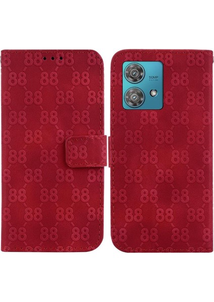 Motorola Kenar 40 Neo Pu Deri Kickstand Çift 8 Kabartmalı Telefon Kılıfı (Yurt Dışından)