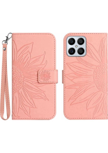 Honor X8 4g Kabartmalı Ayçiçeği Lüks Pu Deri Kısa Kayış Flip Için Kılıf (Yurt Dışından)