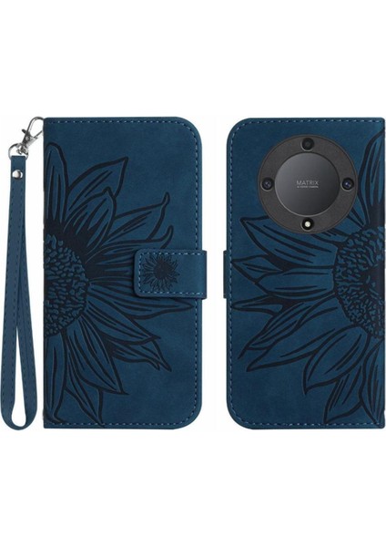 Honor X9B Kabartmalı Ayçiçeği Kısa Kayış Lüks Pu Deri Flip Için Kılıf (Yurt Dışından)