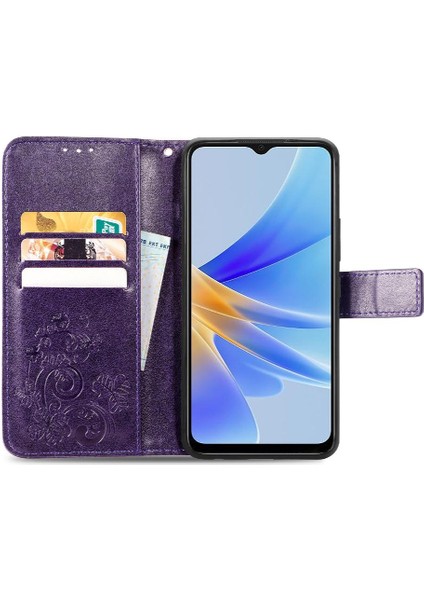 MY Boutique1 Oppo A17 Flip Kapak Için Kılıf Kısa Kayış Deri Kılıf Zarif Iş (Yurt Dışından)