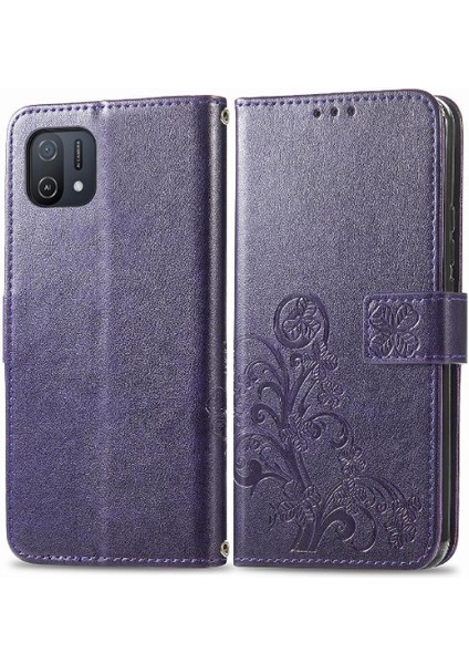 Oppo A16K Zarif Iş Flip Kapak Için Kılıf Kısa Kayış Dört Yaprak (Yurt Dışından)