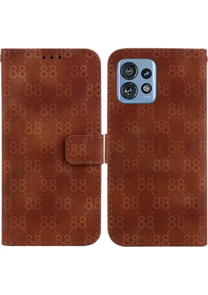 Motorola Kenar 40 Pro Kickstand Çift 8 Kabartmalı Cüzdan Pu Için Telefon Kılıfı (Yurt Dışından)