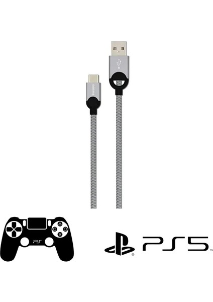 Playstation 5 Ile Uyumlu Joystick Şarj Kablosu 5A 100W Usba To Type-C Örgülü 1.2m Hızlı Şarj Data Kablosu Gri DLC2628T