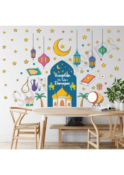 Kubbeli Hoşgeldin Ramazan Temalı Ramazan Süsü Cam Duvar Kapı Sticker Seti