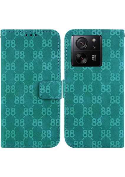 Xiaomi 13T/13T Pro Kart Tutucu Kickstand Çift 8 Kabartmalı Telefon Kılıfı (Yurt Dışından)