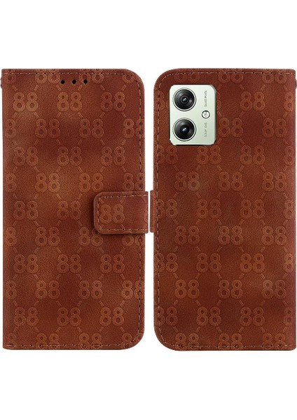 Motorola Moto G54 5g Için Pu Deri Kickstand Çift 8 Kabartmalı Telefon Kılıfı (Yurt Dışından)