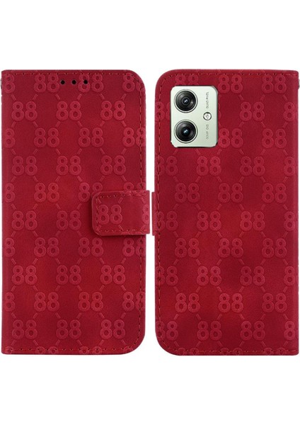 Motorola Moto G54 5g Için Pu Deri Kickstand Çift 8 Kabartmalı Telefon Kılıfı (Yurt Dışından)