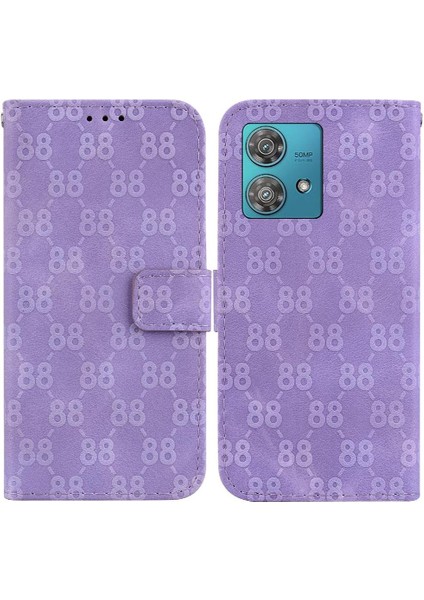 Motorola Kenar 40 Neo Pu Deri Kickstand Çift 8 Kabartmalı Telefon Kılıfı (Yurt Dışından)