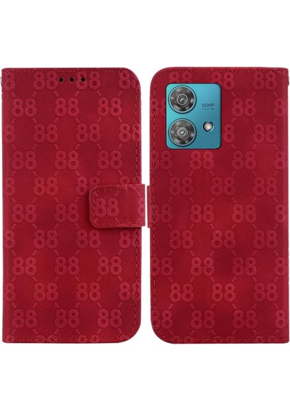 Motorola Kenar 40 Neo Pu Deri Kickstand Çift 8 Kabartmalı Telefon Kılıfı (Yurt Dışından)